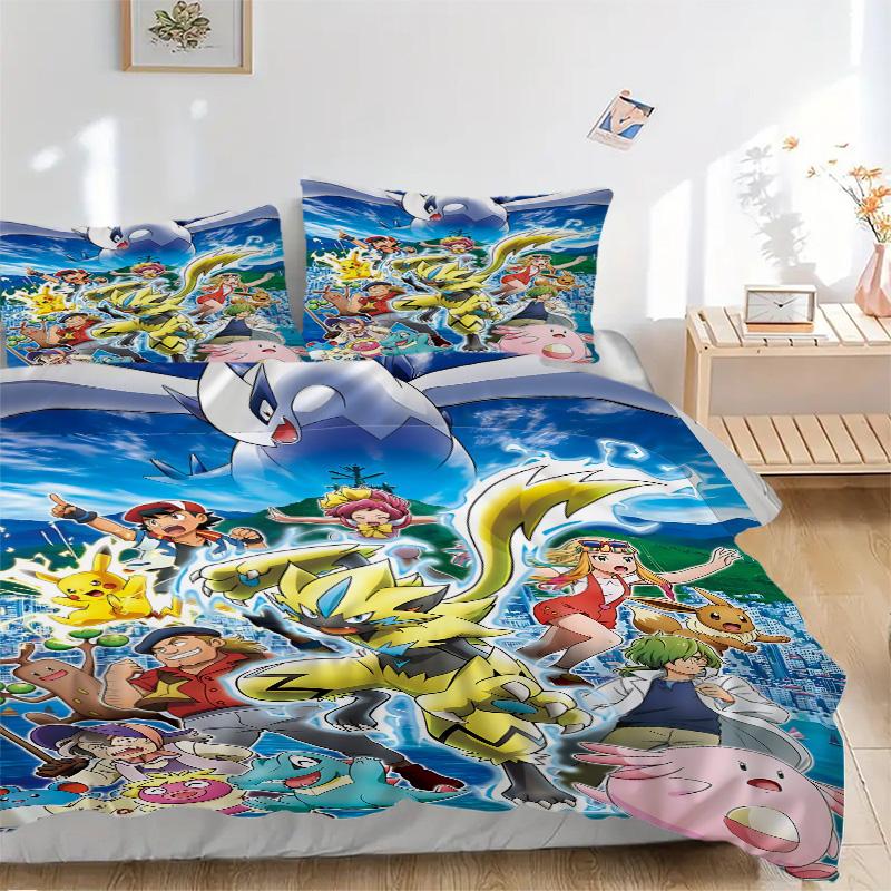 Epic Pokemon Adventure Print 3Pcs Bedding Set,Duvet Cover with 2 Bedro,Pillowcase Home Birthday Gift