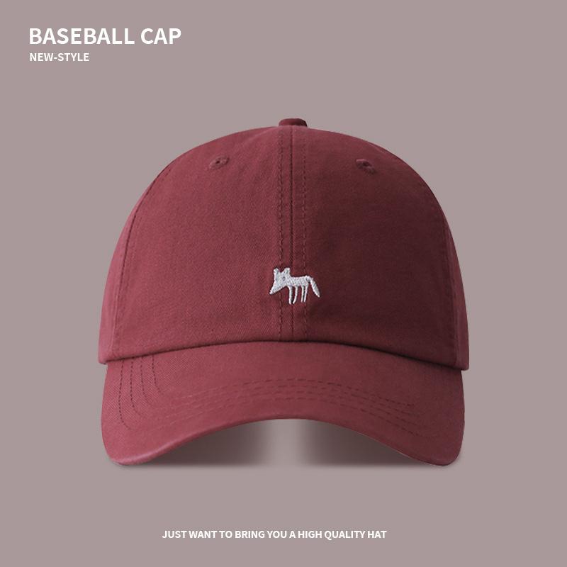 

Cartoon little fox embroidered baseball cap spring and summer sun protection visor hat soft top big head circumference couple cap