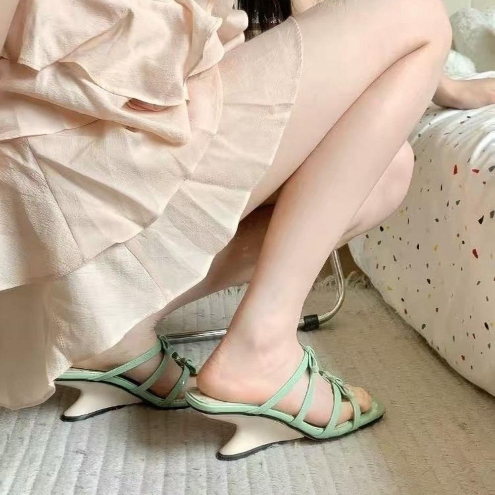 

Summer Wedge Women Slippers Fashion Open Toe Bow Women Dress Slippers Lazy Shoes 40