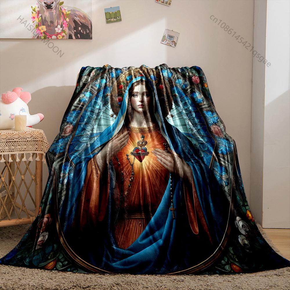 1PC Virgin Mary with Sacred Heart Print Blanket Warm Soft Fluffy Kids and Adult Sofa Bed Throw Blanket Outdoor Travel Camping RV