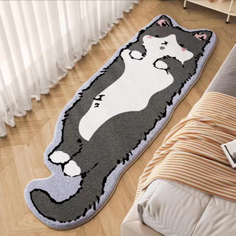 Cat Long Carpet Funny Fluffy Bedside Rugs Floor Mat Living Room Children'S Room Rug Washable Non-Slip Mat Home Decoration