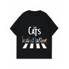 Women Casual T Shirt Black The Cats With Cats Crossing Road Print For Daily Wear And Pet Lovers