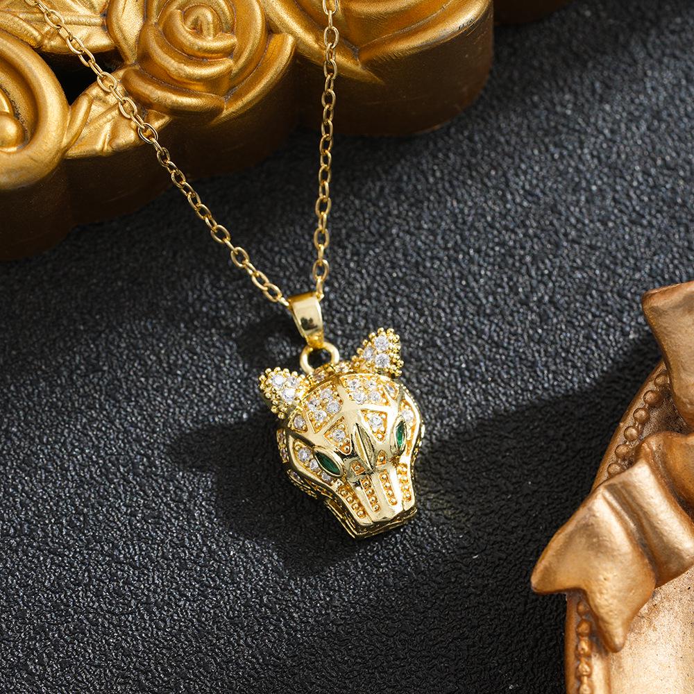 18K Gold-Plated Leopard Pendant Necklace with Zircon Accent - European Style Clavicle Chain