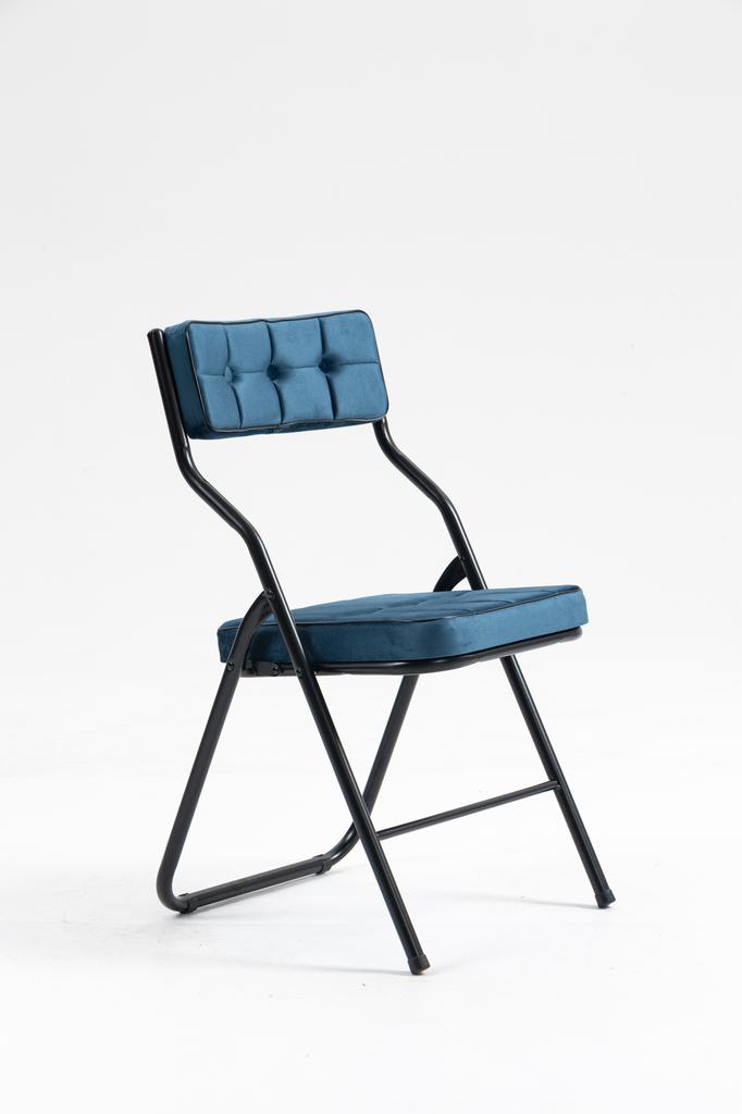Folding Chairs 2 Pack - Foldable Dining Chairs with Cushion, Portable and Assembled Folding Extra Chair for Guests Kitchen Office Wedding Party Bule
