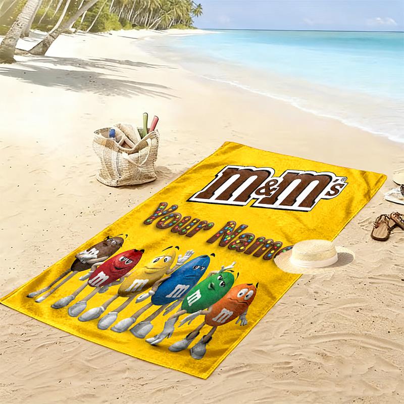Custom Name M&M's Print Beach Towel, Large Soft Quick Dry Towel for Beach Camping Swimming -HE68