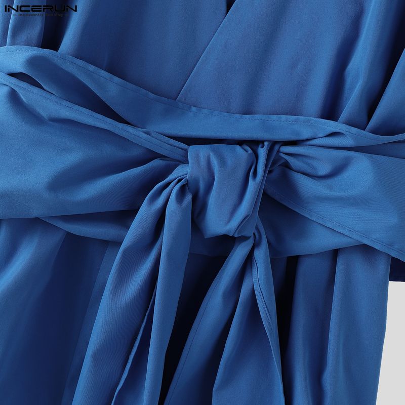 INCERUN Men Sleeveless Lapel Button Up Belt Ruffled Loose Casual Long Waistcoats