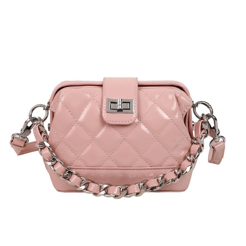 

Textured rhombus messenger bag chain women s bag new fashion commuter bucket bag рожевий