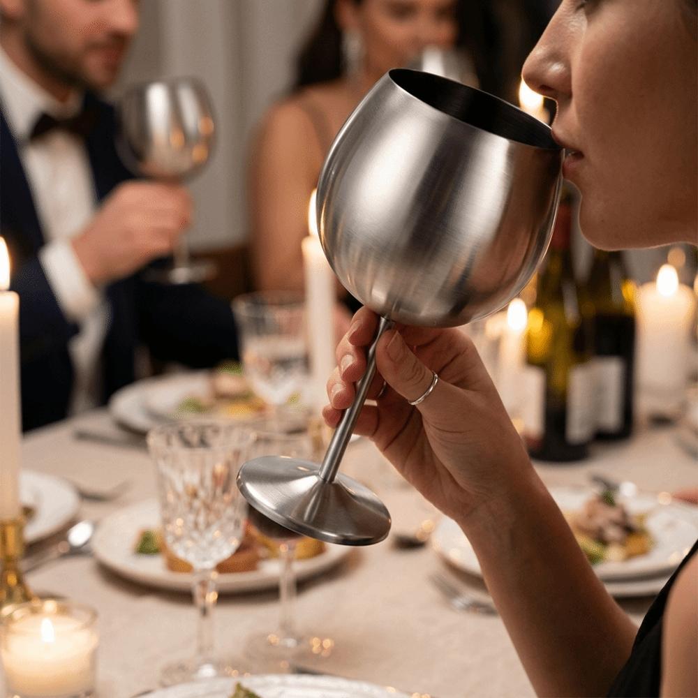 Rustless Steel Wine Glass Tall Stem Drinking Glass Practical Metal Cup  Wedding Banquet Use