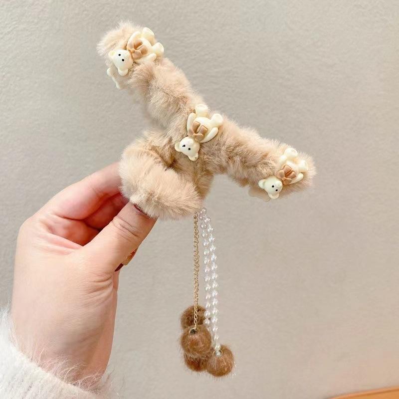 Korean Trendy Style Soft Plush Hair Grip For Girls Cute Bear And Designs Sunflower