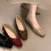 Wersja z miękkiej skóry~ kwadratowy nosek kokarda niski obcas jednopedalowe lekkie buty damskie buty do pracy jesień 2025 nowość
