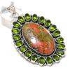 Přírodní Unakit, Peridot Drahokam 925 Sterlingového Stříbra Šperk Přívěsek 2,64" ETC-13790