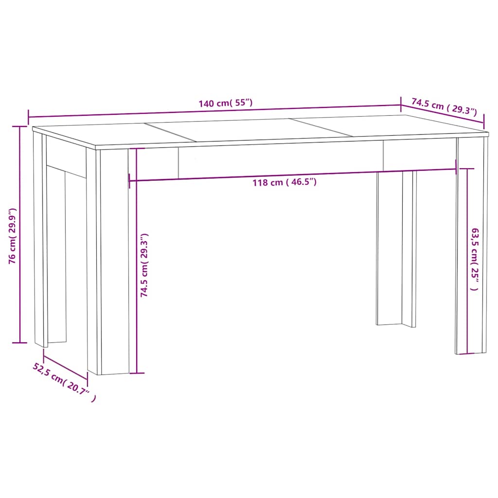 Vidaxl Dining Table, Sonoma Oak Color, 140X74.5X76 Cm