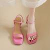 2025 Summer Platform Women's Shoes with One Word Fashion Square Head High Heels Thick Heel Waterproof Table Barbie Pink Sandals 9cm