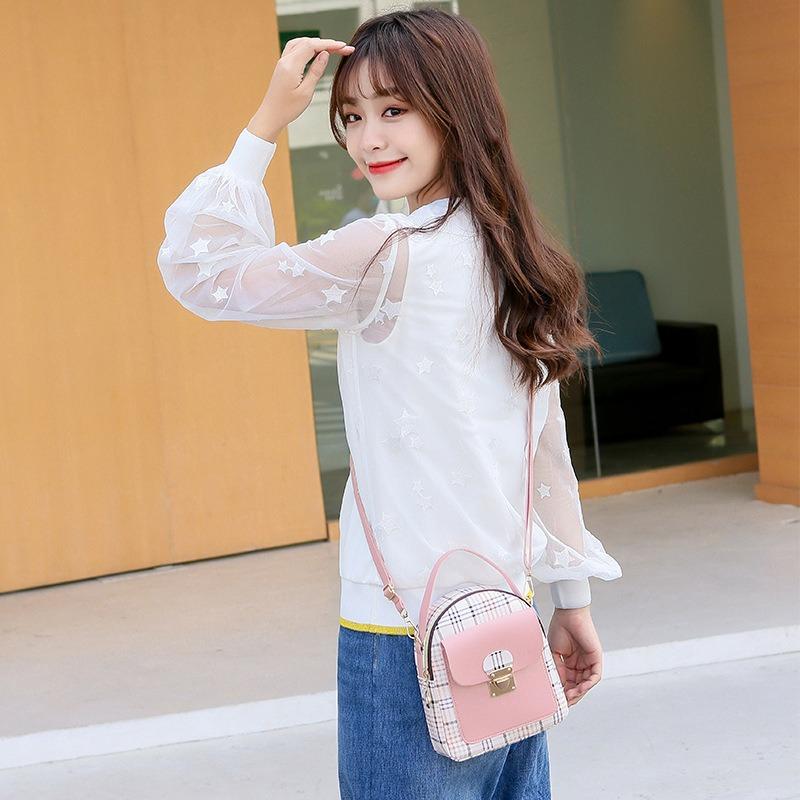 Women's backpack 20 new plaid contrasting color lock shoulder small backpack fashion casual mobile phone bag gift bag