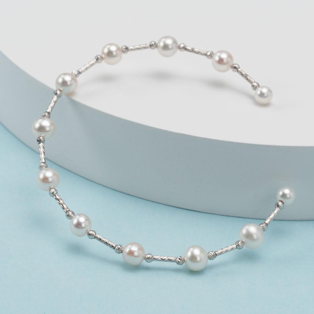 Браслет из жемчуга пресноводного из Жуцзи, бусины Baby Bead - Эластичный стальной кольцо, ювелирный аксессуар 4-6mm Near Round High Luster