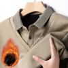 Men's Winter Fleece Fake Two Piece T-shirt Button Striped Polo Shirt Long Sleeve Fashion Casual Thicken Solid Lapel Male Tops