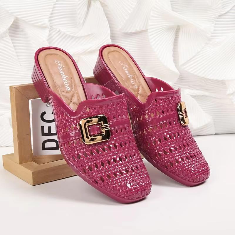 Beach Sandals Women's Fashion Korean Open-Toe Chunky Heel Non-Slip Casual Summer Slides
