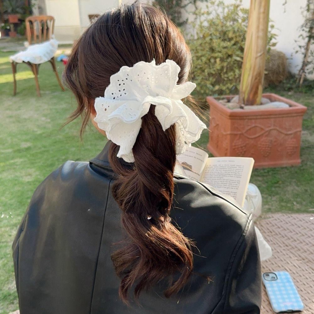 Flower Shape Elastic Hair Bands Cloth Exaggerated Hair Rope Ballet Style Lace Scrunchies Party