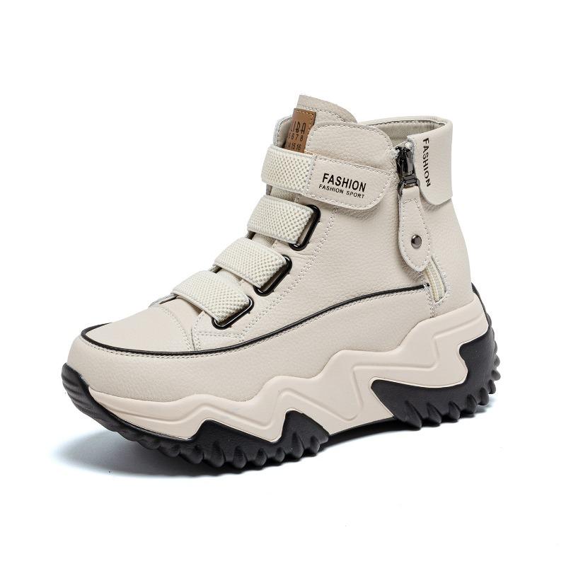 

6773 inner height increase 7 leather dad shoes women, autumn new versatile thick-soled muffin casual 33 бежевый