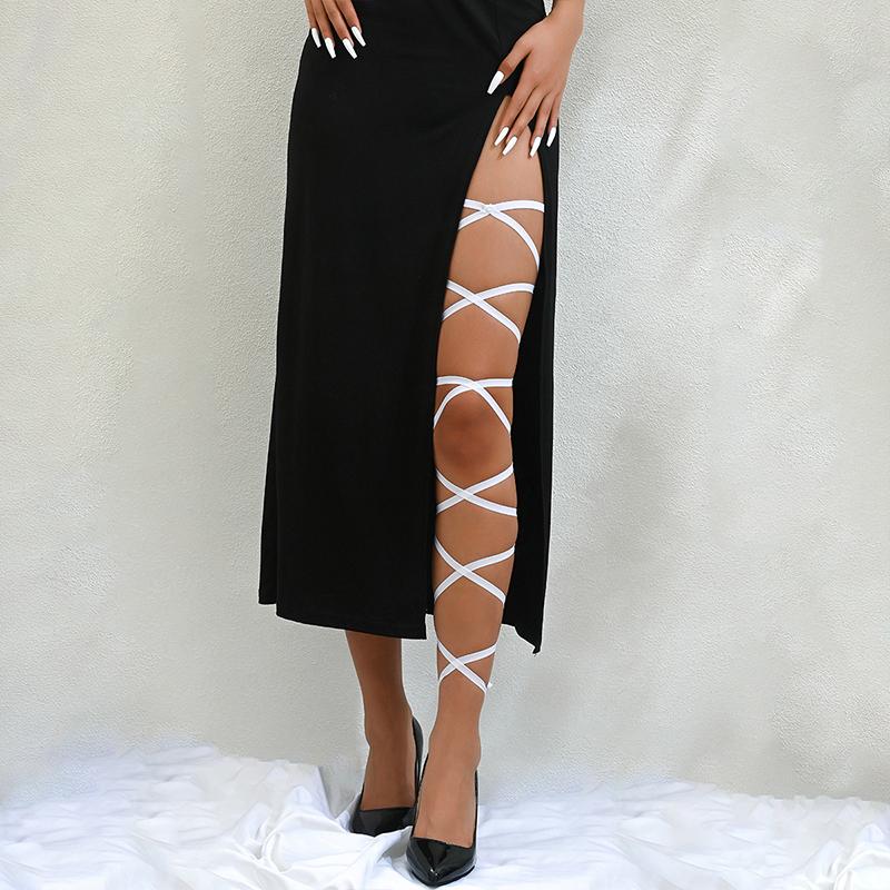 

Punk Arm Wrap Elastic Crossed Straps Sexy-Leg Wraps Festival Garter Belt For Dancing Body Harness білий