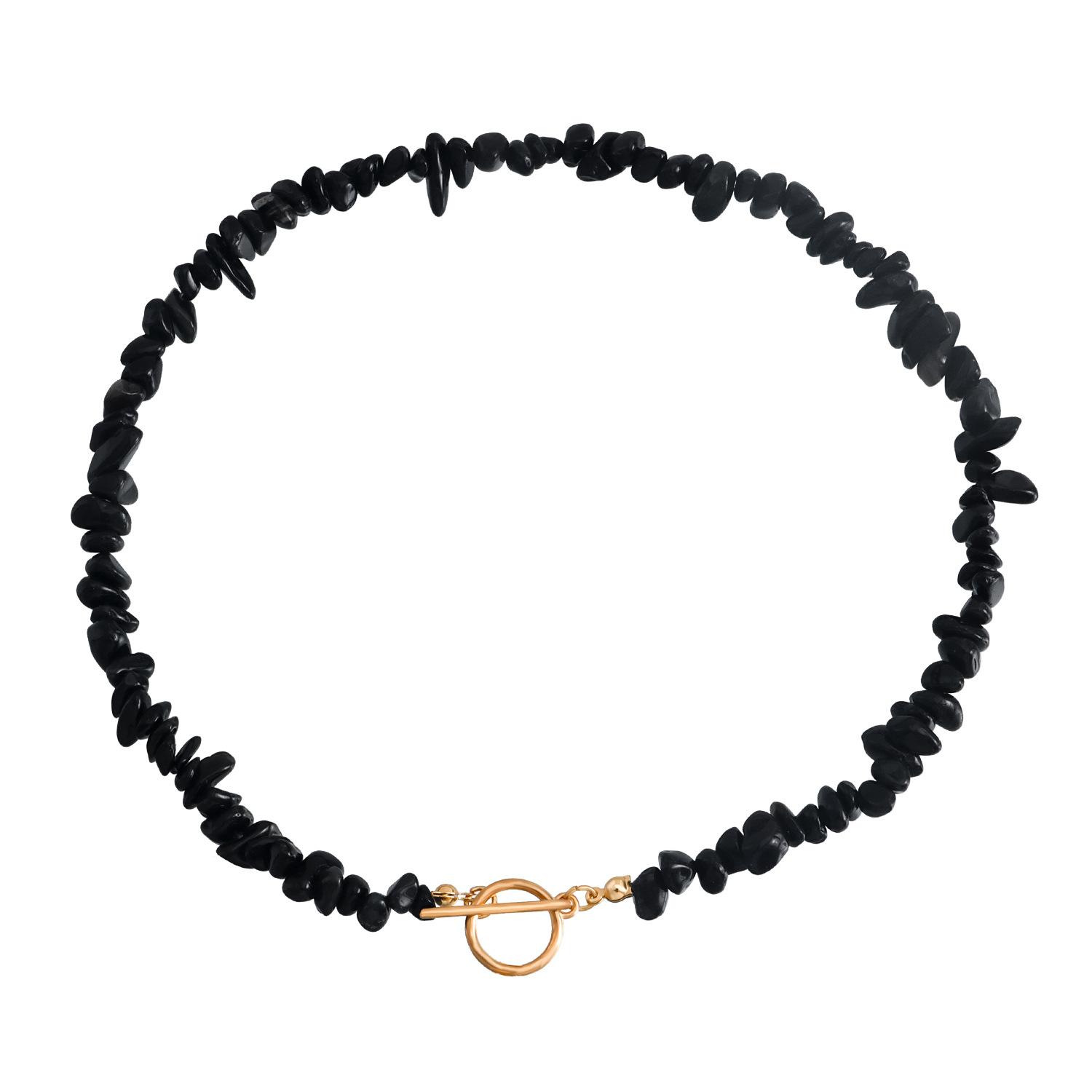 

European and American jewelry, fashionable black natural gravel hand-woven necklace women, large pearl pendant necklace