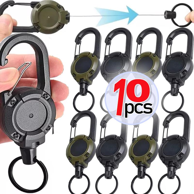 Heavy Duty Retractable Pull Badges ID Reel Carabiner Steel Wire Rope Buckle Key Holder Outdoor Tools