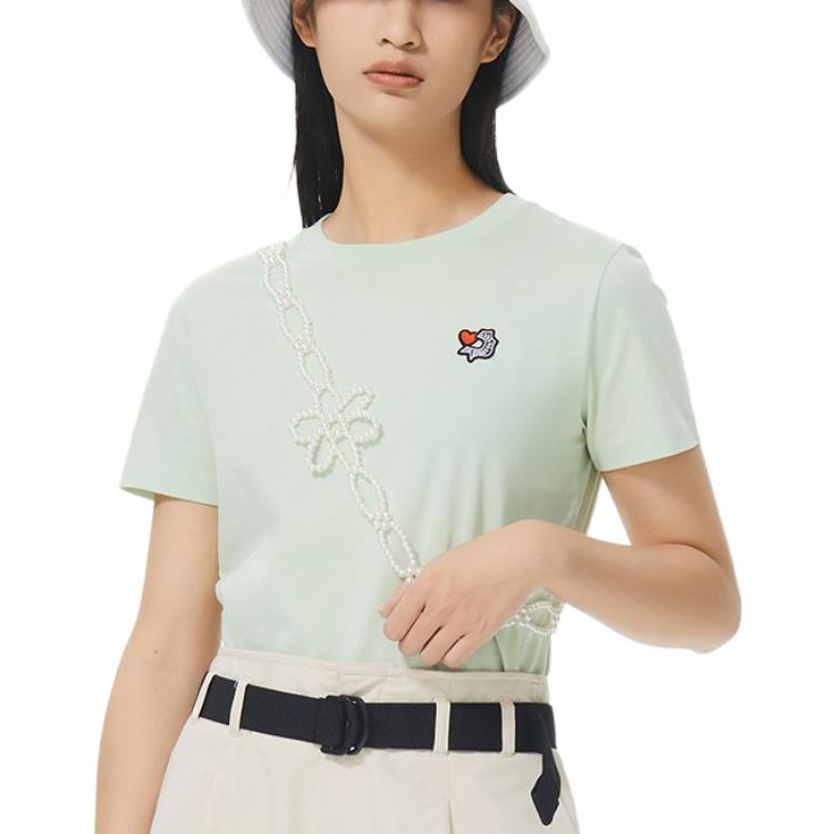 Li Ning Sports Life Series Enlightenment Solid Color Regular T-Shirt Women Tops Green AHSS312-2