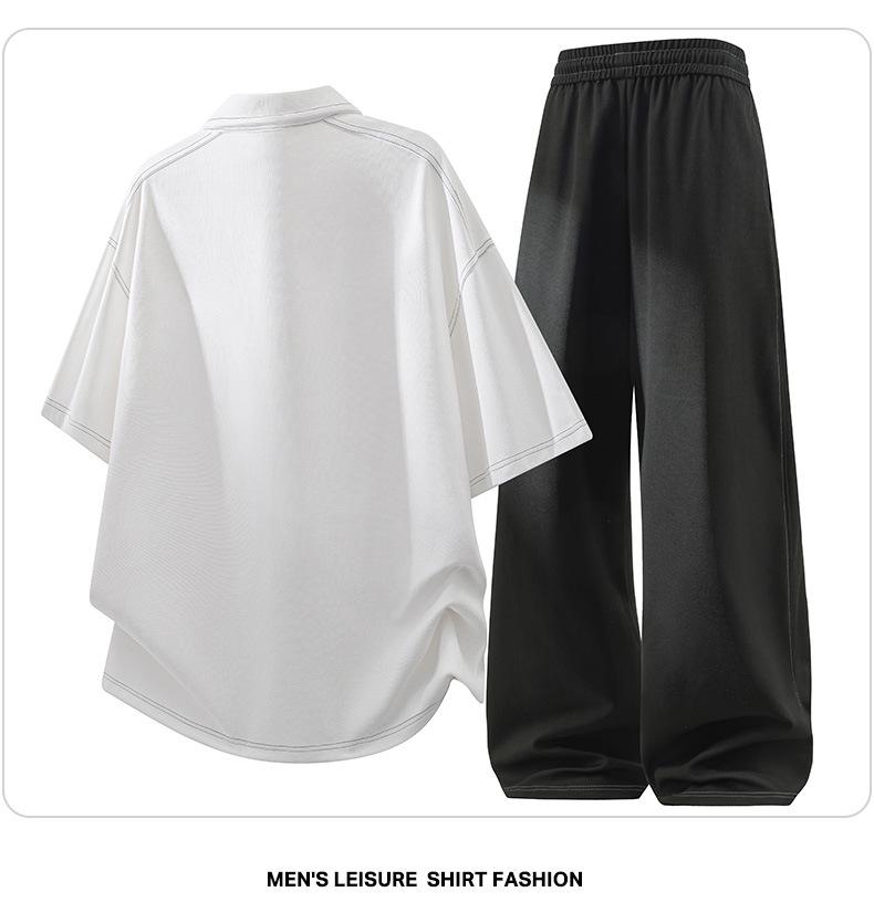 Men's Trendy Plus Size Polo Shirt & Long Pants Two-Piece Set - Casual & Versatile Short Sleeve Tee Sports Outfit