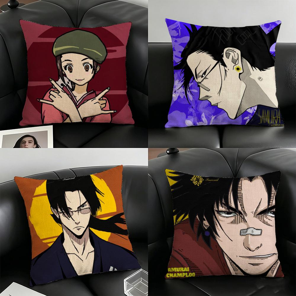 Samurai Cchamploo Anime Pillow Case Linen Pillow Covers Cover For Couch Living Room Bench Patio Floor Linen Home Decor
