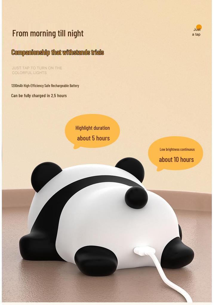 Panda Bear Silicone Night Light: Tap to Dim, Creative Bedside Lamp for a Cozy Atmosphere