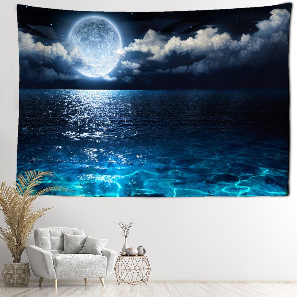 Beach Moon Night Scenery Tapestry Wall Hanging Bohemian Art Mysterious Wizardry Hippie Tapiz Home Decor