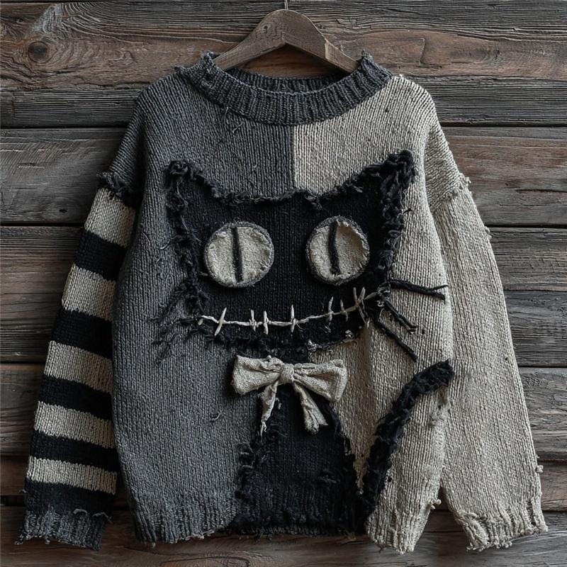 Fashion Women Halloween 3D Pattern Sweatshirt Crew Neck Long Sleeve Loose Casual Pullover