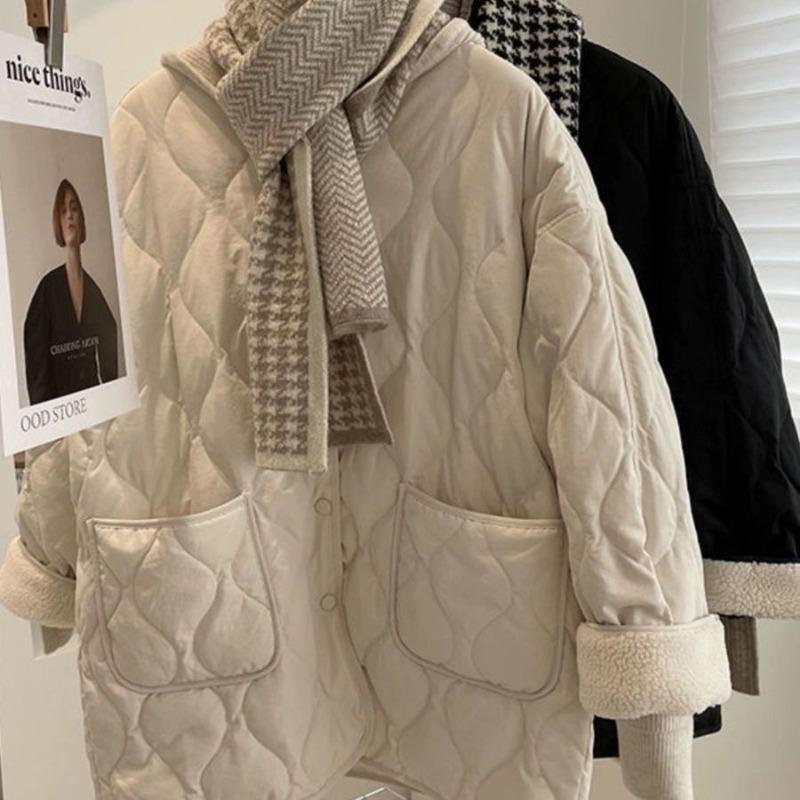 

Женская зимняя куртка из овечьей шерсти с ромбовидной стежкой, свободного кроя, легкая и тонкая, теплая, на хлопковой подкладке S 85-52.5 kg