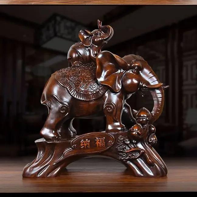 Fortune Wealth Elephant Flexor's Living Room Office Gourd Mother and Child Elephant Crafts