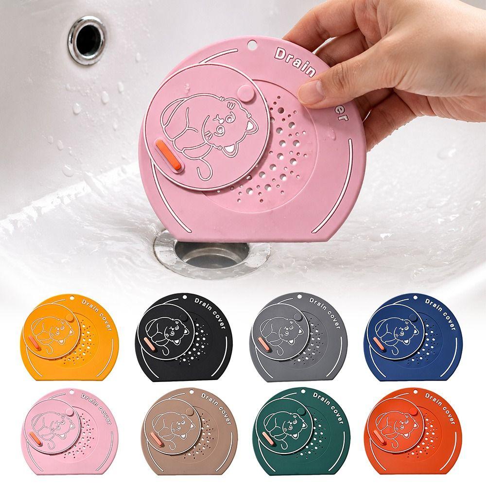 Cartoon Cat Floor Drain Cover Anti Odor Kitchen Sink Seal Mat  for Bathroom Hair Collection