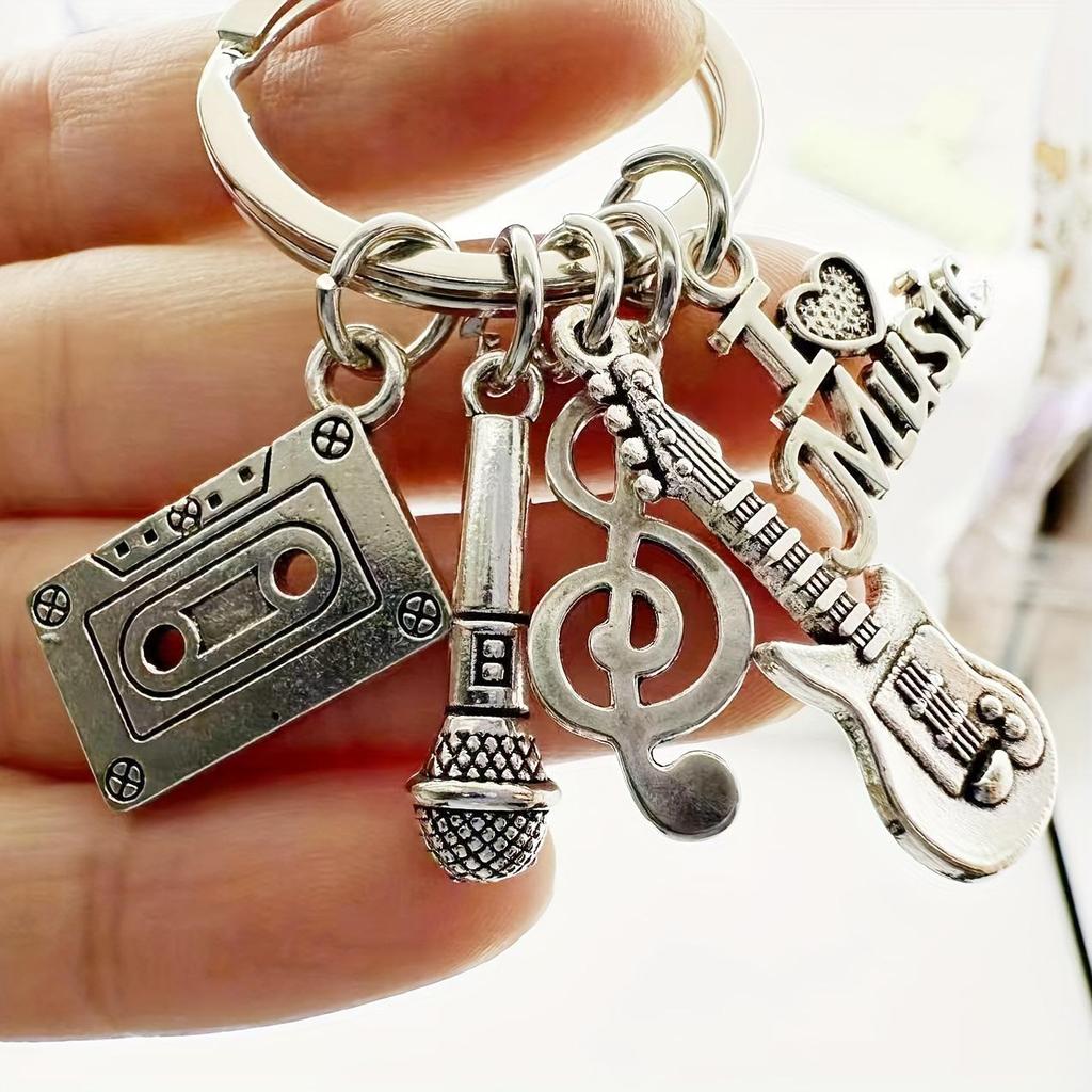 Music Keychain: Musical Notes, Microphone, Guitar & Love Band Souvenir