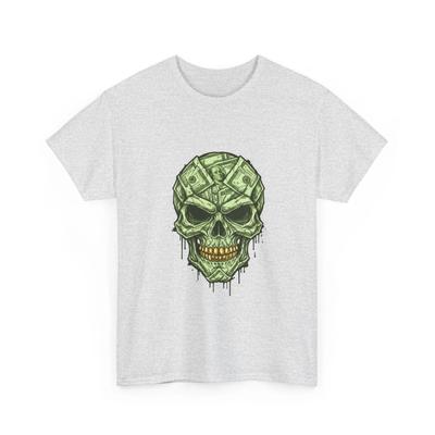 Geld Schädel Grafik T-Shirt | Grüner Schädel, Tropfendes Bargeld Design, Cooles Geschenk Shirt