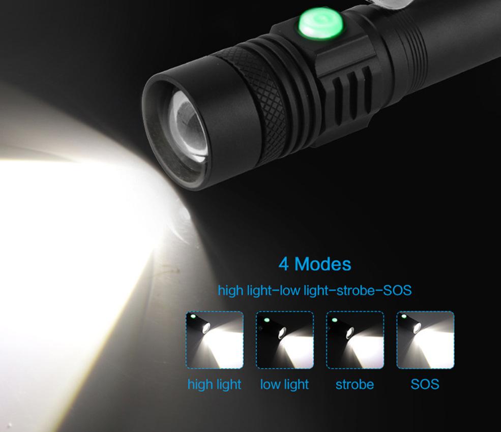 T6 Rechargeable USB High-Power LED Flashlight with Telescopic Zoom for Outdoor Use