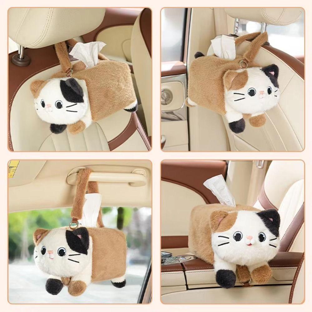 Soft Car Seat Tissue Box Cat Shape Paper Towel Dispenser Plush Cat Napkin Box Car Interior Decor