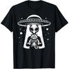 BaruToW Grappig UFO Buitenaards Wezen met een Kat Grafisch T-shirt 100% Katoen Grafische T-shirts voor Mannen Vrouwen