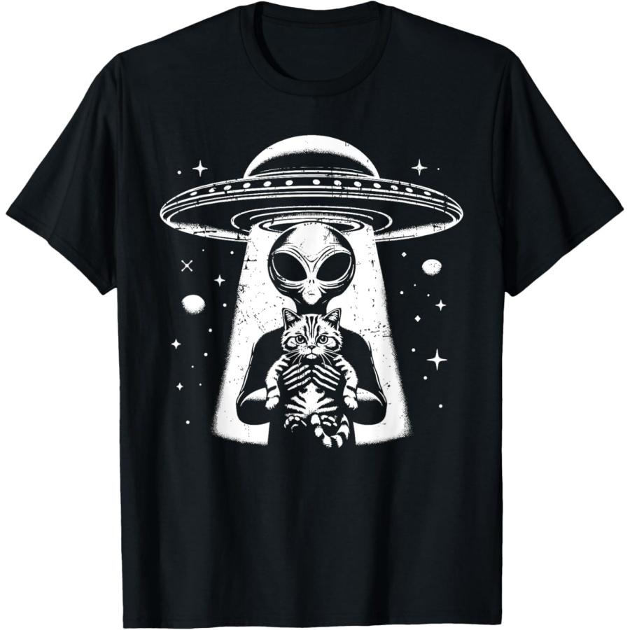 BaruToW Funny UFO Alien Holding A Cat Graphic T-Shirt 100% Cotton Graphic T Shirts for Men Women XXXXXL чёрный