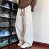 Corduroy Tie-Dye Embroidered Black Casual Pants Men's Trend Teen Loose Straight Pants