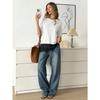 Women Crew Neck Loose Short Sleeve Lace Hem Splicing Casual Oversized T Shirt