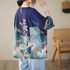 Summer Cotton Linen Blouse Ethnic Style Bat Sleeve Loose Large Size Women's Round Neck T-shirt