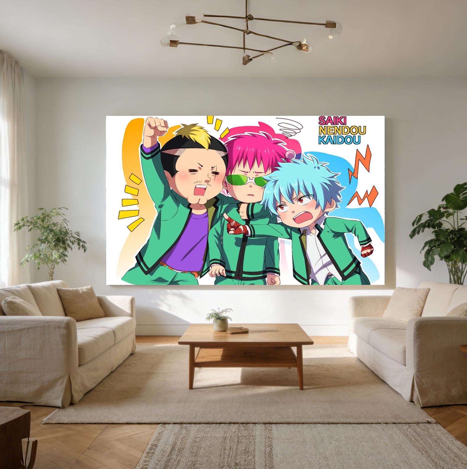 

Anime The Disastrous Life of Saiki K Printed Tapestry Fans Support Wall Hanging Aesthetic Wall Decor for Dorm Bedroom 74x94cm(29x37in)