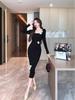 Off-White Floral Elegant Slim-Fit French Autumn/Winter Dress