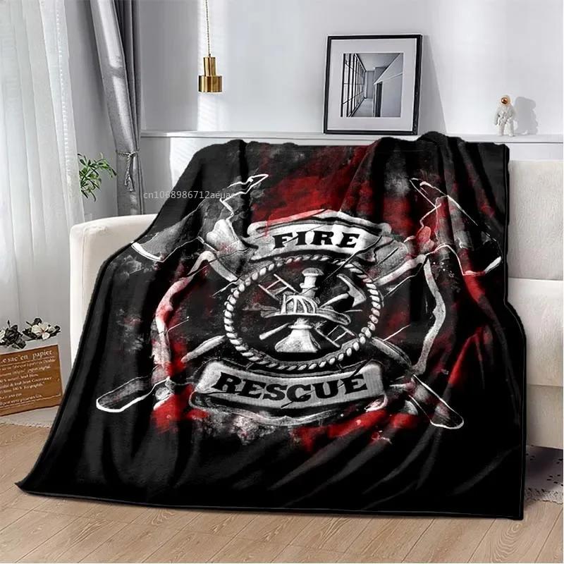 Firefighters Flannel Blanket God Bless Firefighters with Angle Wings Art Lightweight Warm Plush S Adults Birthday Dream Gifts#(1)
