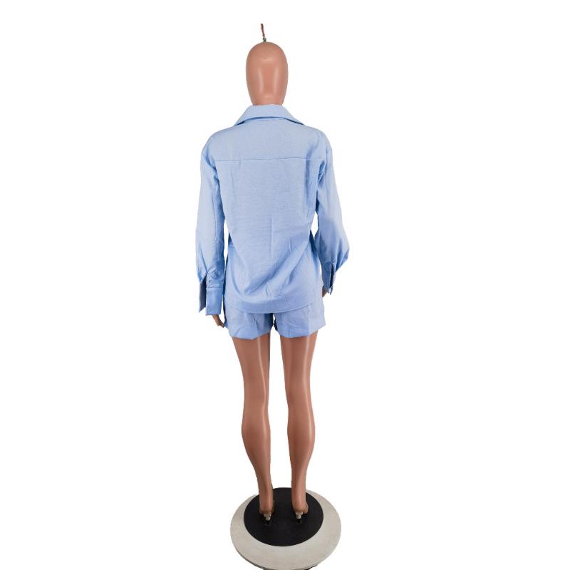 2024 Trendy Women's Casual Suit: Long Sleeve Shirt & Shorts Set