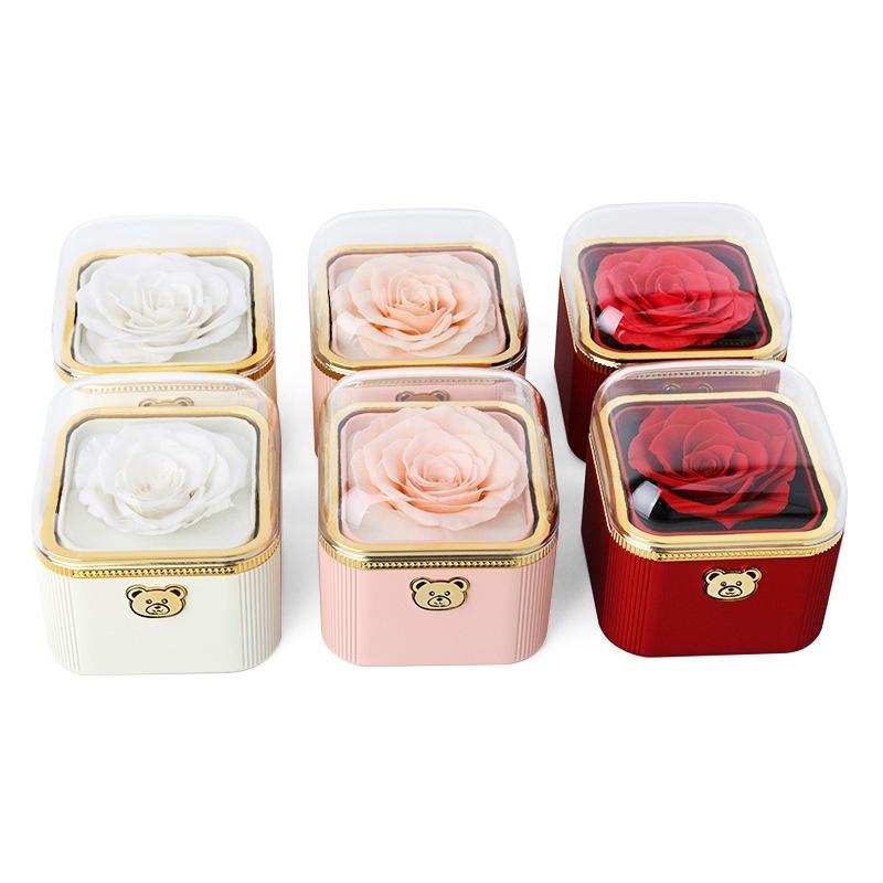 Fashion Cute Flip Necklace Box Romantic Dustproof Rotating Rose Box Automatic Plastic Necklace Storage Case Birthday