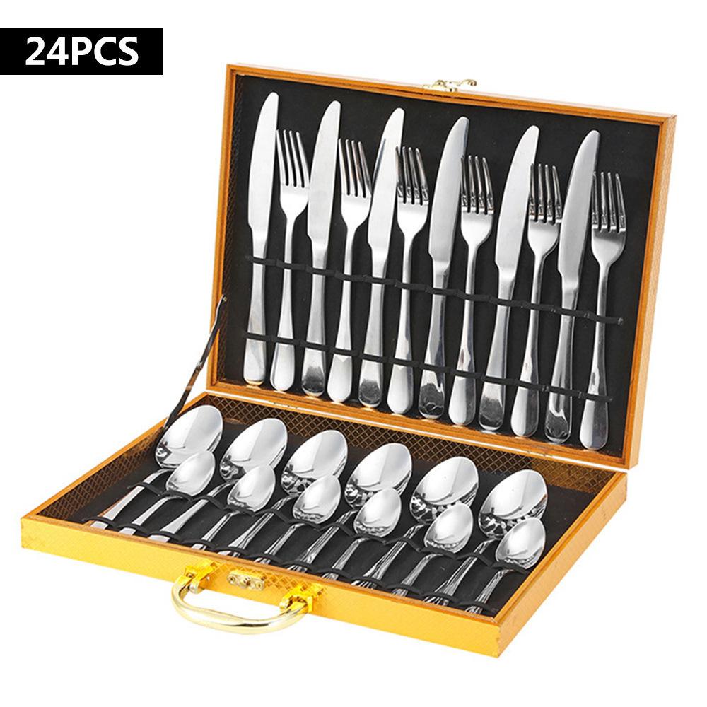 Home Kitchen Supplies Golden Wooden Box, Steel Dining Utensils, Western Dining Swords, 24pcs, Clothes, Dinner Utensils, Ceremony Boxes, Clothes